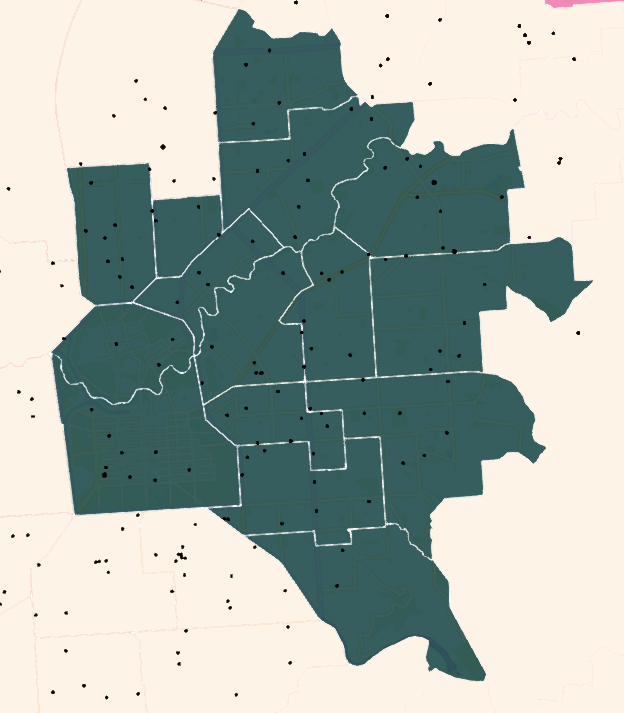 A map colouring the area of region 1 of the Local Teams