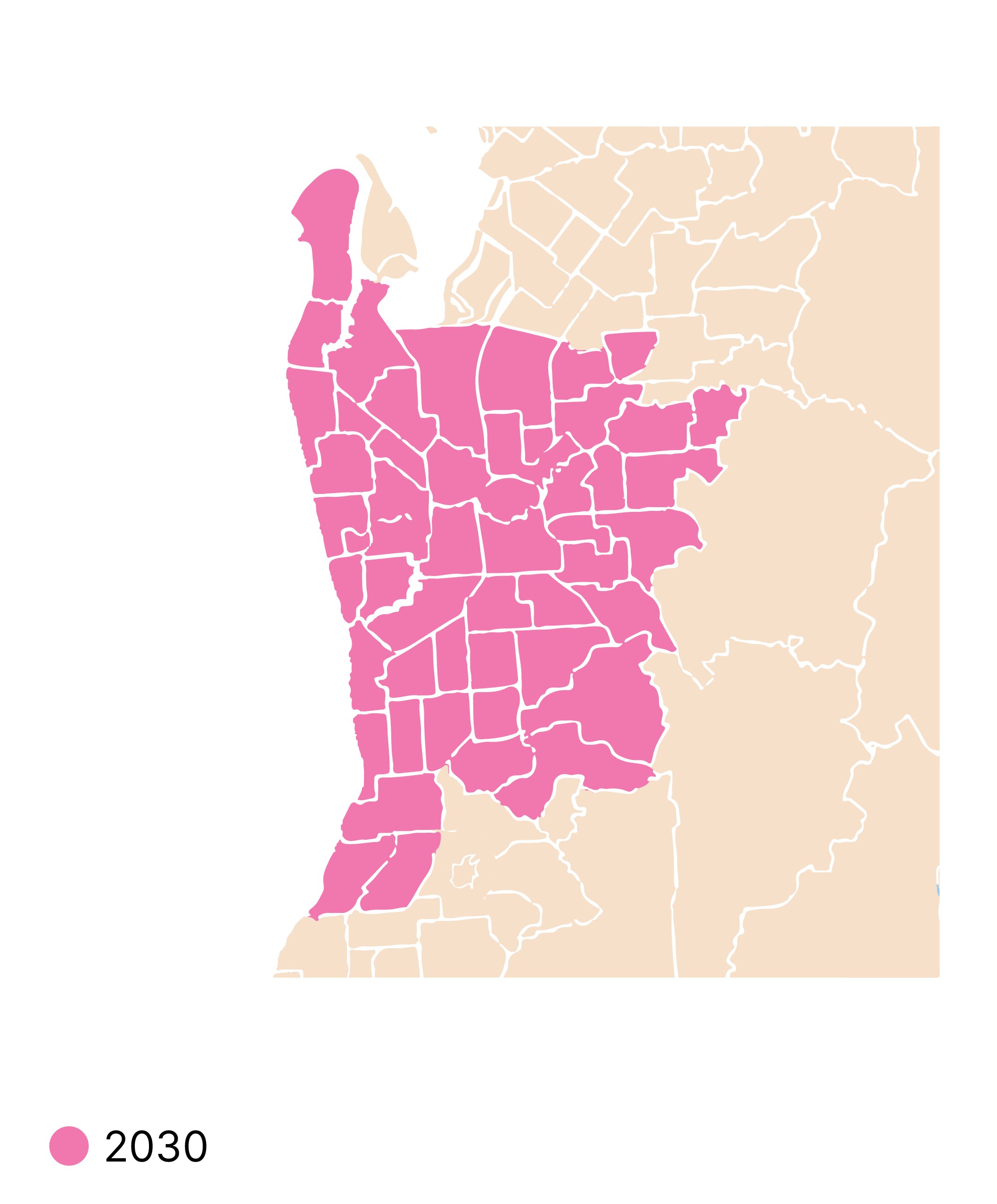 A map colouring the area of South Australia which will have access to 3-year-old preschool in 2030