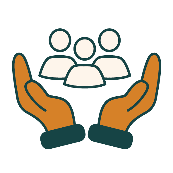 Icon of two hands cradling 3 people in the middle